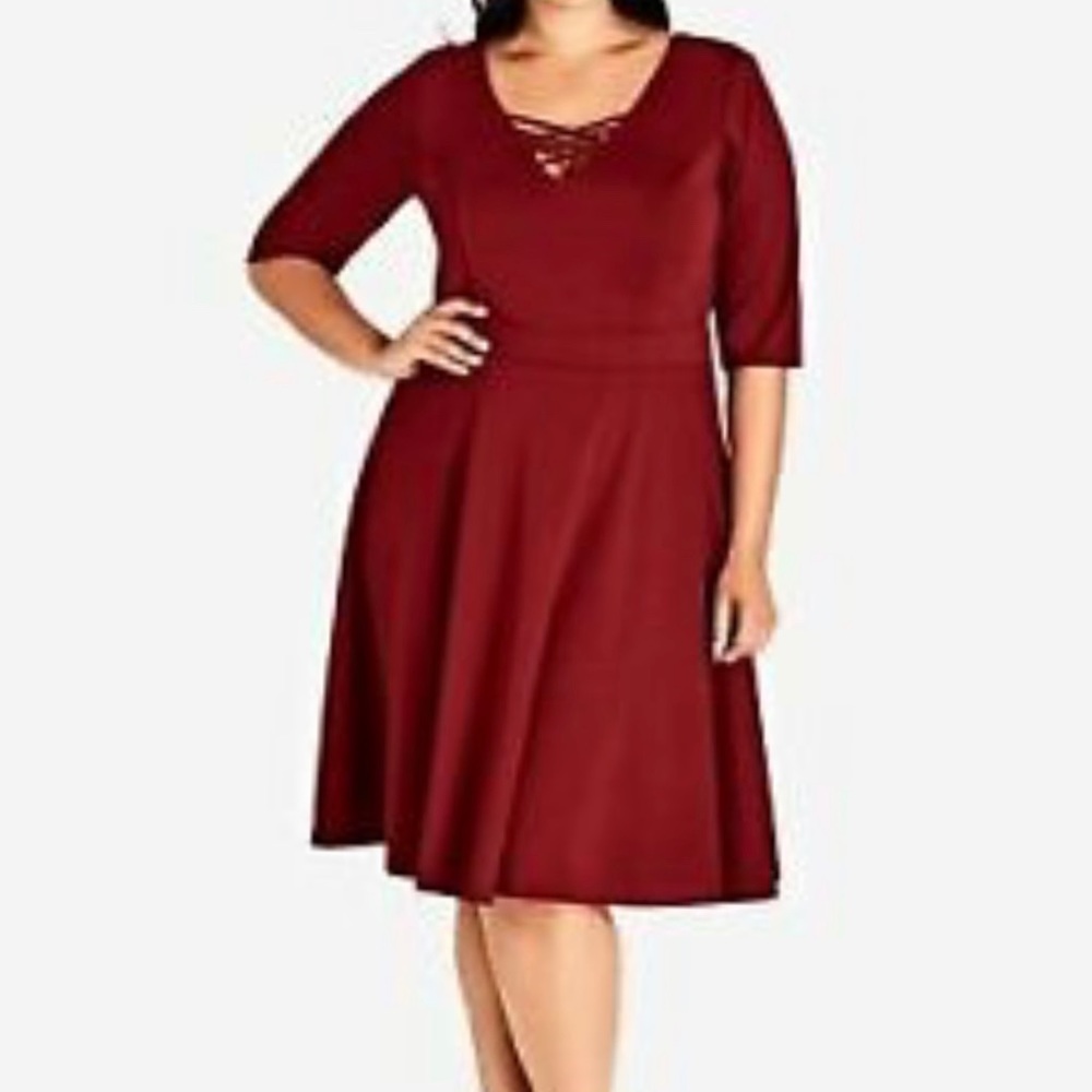 City Chic Burgundy Skater Dress